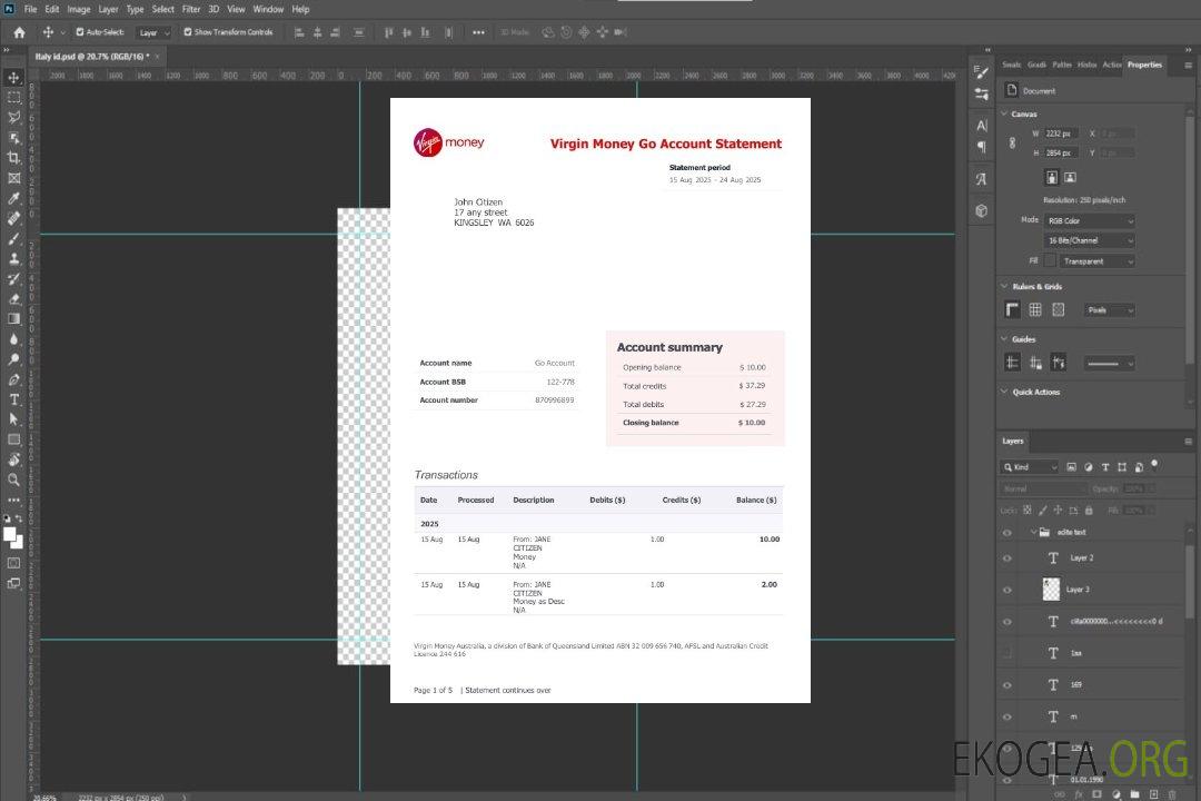 Relevé bancaire du compte Virgin Money Go au Royaume-Uni template Relevé bancaire du compte Virgin Money Go au Royaume-Uni template